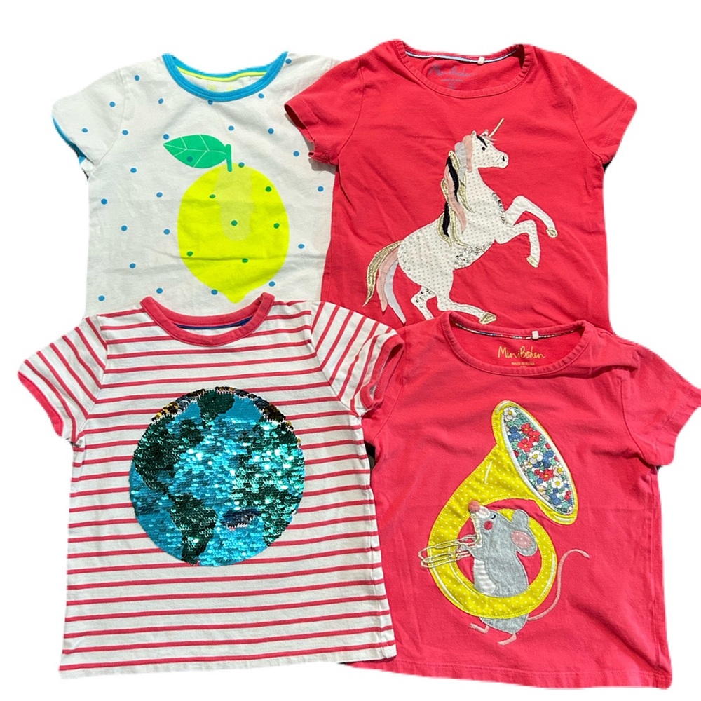 MINI Boden T Shirt Bundle Tees Sequin Mouse Unicorn Fruit 4 5